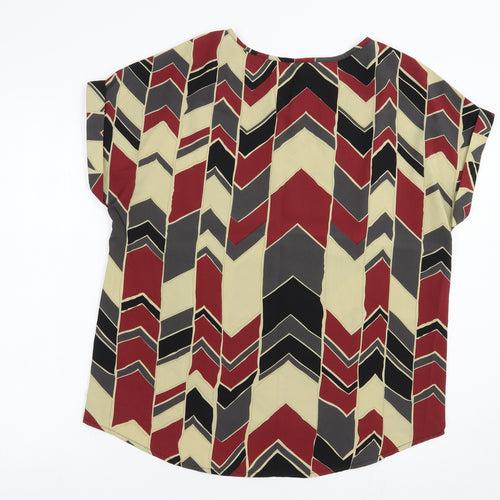 SheIn Womens Multicoloured Geometric Polyester Basic Blouse Size L V-Neck