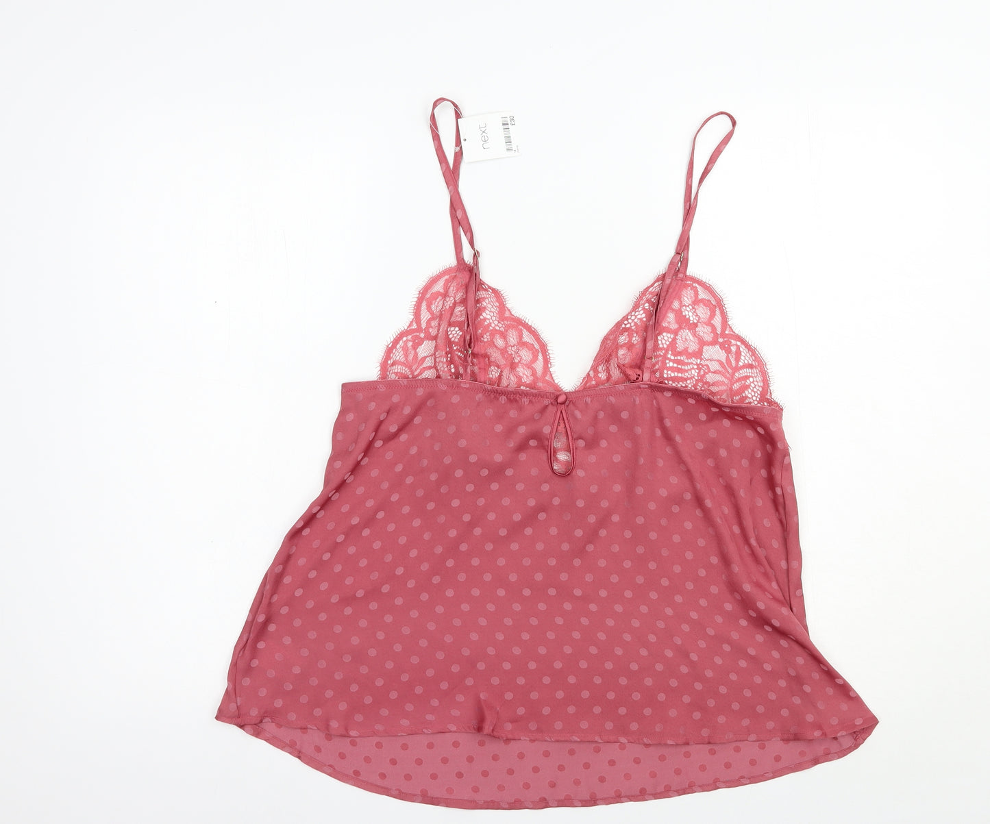 NEXT Womens Pink Polka Dot Polyester Cami Pyjama Top Size 14   - Lace Detail