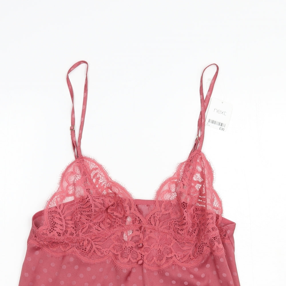 NEXT Womens Pink Polka Dot Polyester Cami Pyjama Top Size 14   - Lace Detail