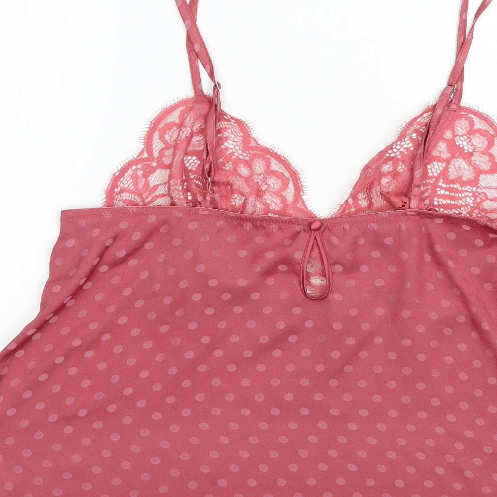 NEXT Womens Pink Polka Dot Polyester Cami Pyjama Top Size 14   - Lace Detail