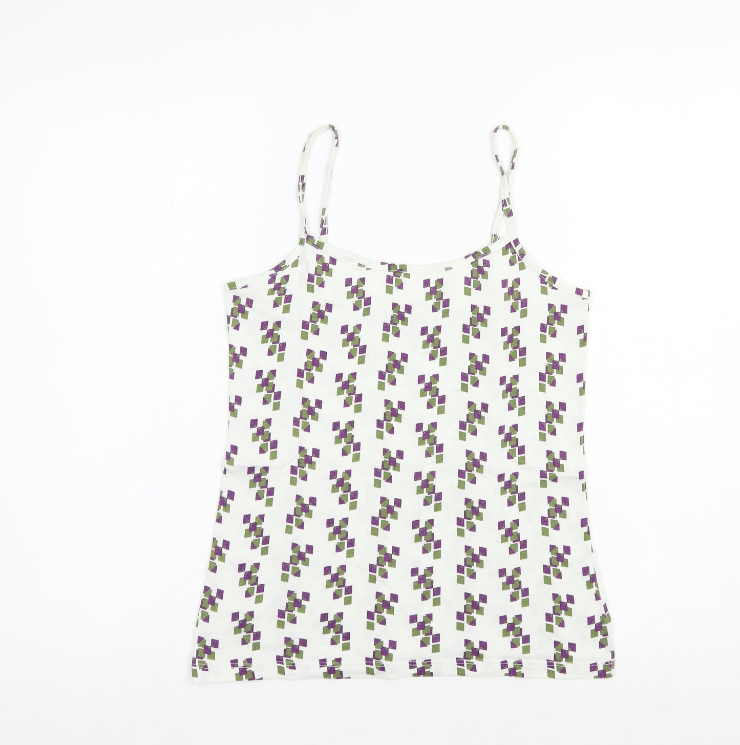 Chill Out Womens White Geometric Cotton Camisole Blouse Size S Round Neck
