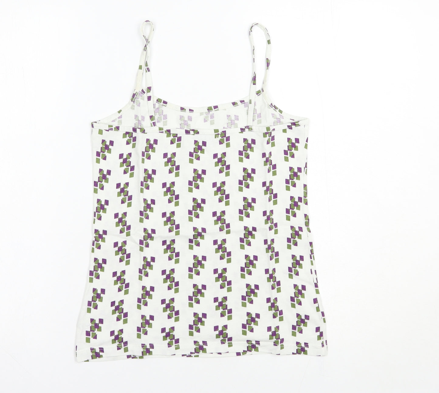 Chill Out Womens White Geometric Cotton Camisole Blouse Size S Round Neck