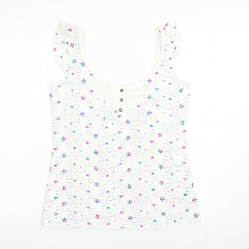 Per Una Womens White Floral Cotton Camisole Blouse Size 10 Scoop Neck