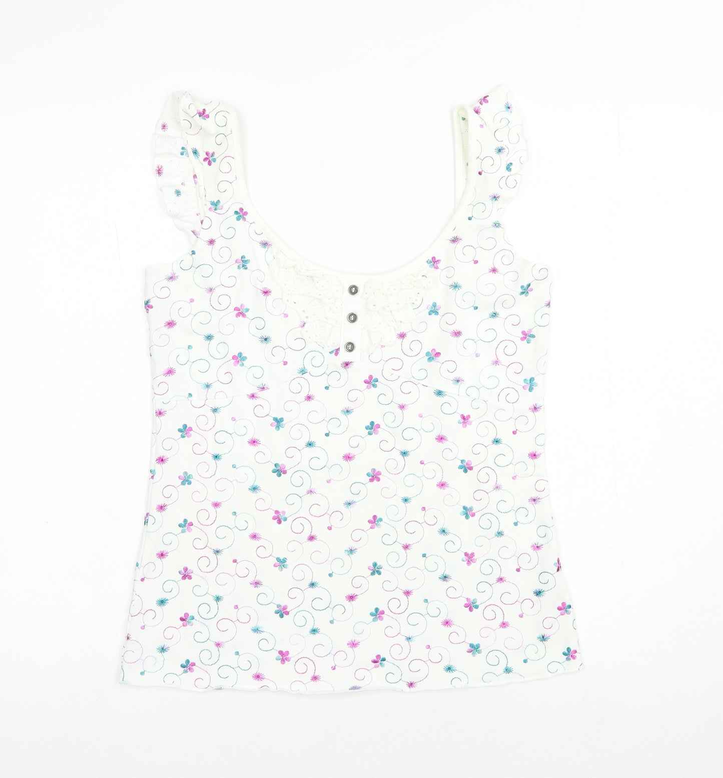 Per Una Womens White Floral Cotton Camisole Blouse Size 10 Scoop Neck