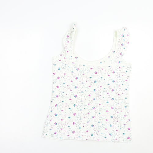 Per Una Womens White Floral Cotton Camisole Blouse Size 10 Scoop Neck
