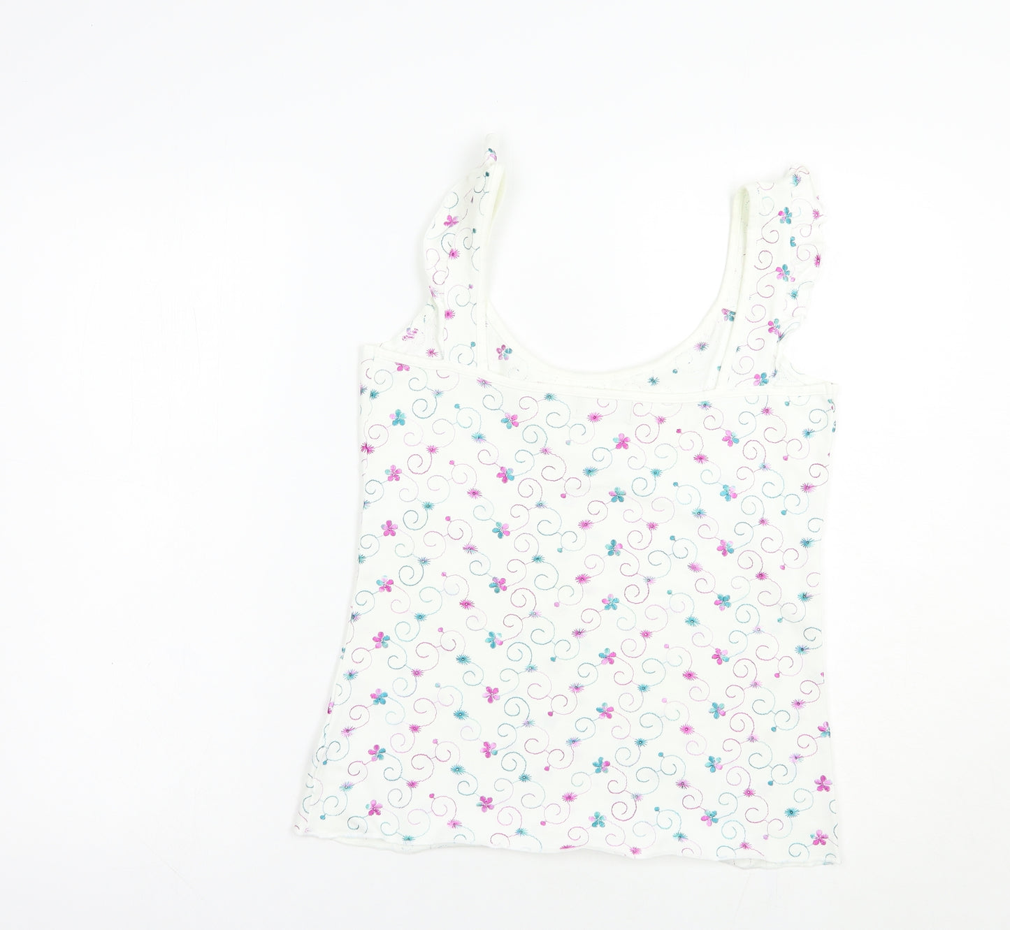 Per Una Womens White Floral Cotton Camisole Blouse Size 10 Scoop Neck