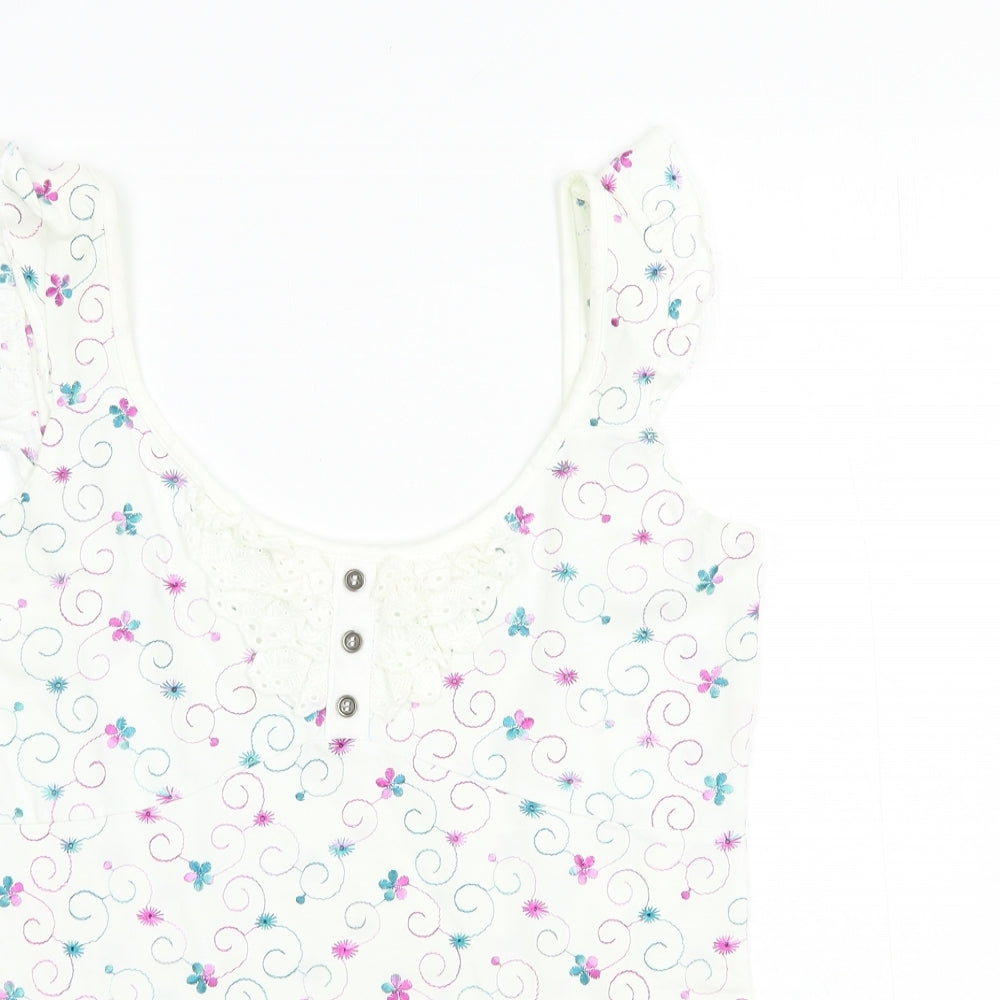 Per Una Womens White Floral Cotton Camisole Blouse Size 10 Scoop Neck