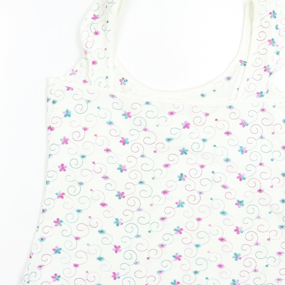 Per Una Womens White Floral Cotton Camisole Blouse Size 10 Scoop Neck