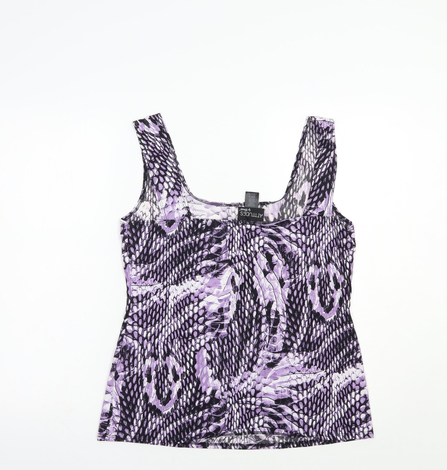Attitudes Womens Purple Animal Print Polyester Basic Tank Size M Scoop Neck