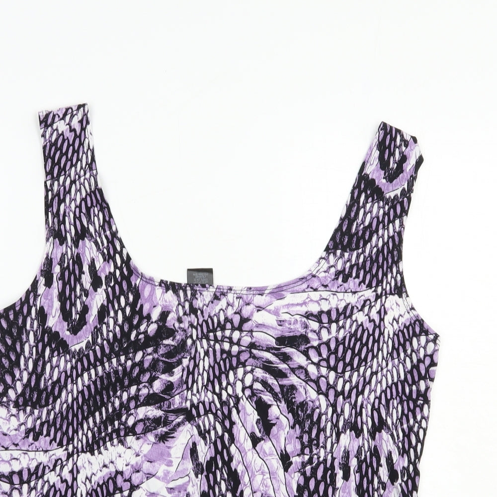 Attitudes Womens Purple Animal Print Polyester Basic Tank Size M Scoop Neck