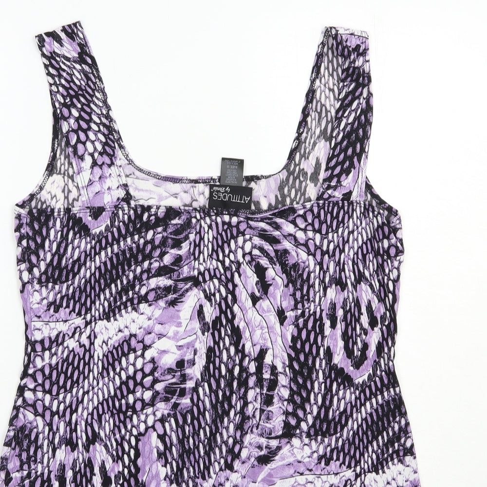 Attitudes Womens Purple Animal Print Polyester Basic Tank Size M Scoop Neck
