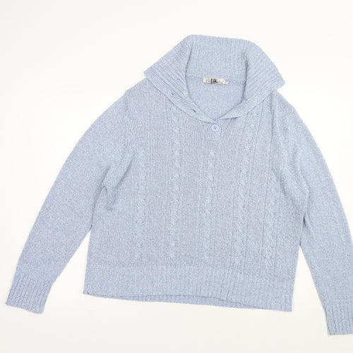 Pure & Natural Womens Blue Collared  Acrylic Pullover Jumper Size 18