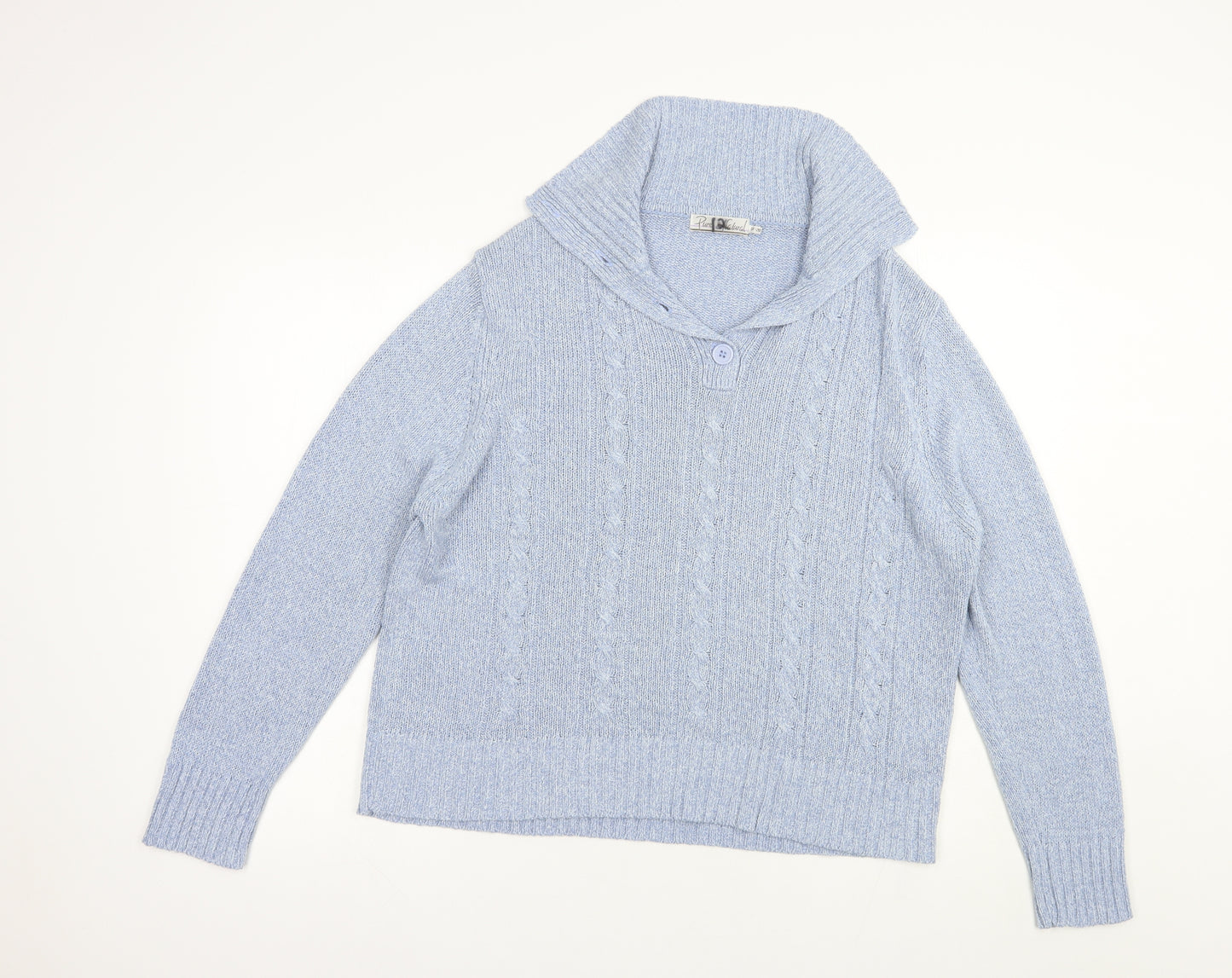 Pure & Natural Womens Blue Collared  Acrylic Pullover Jumper Size 18