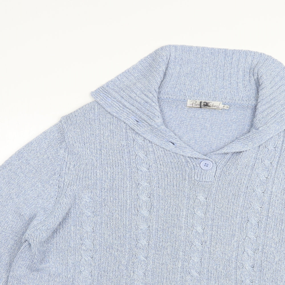 Pure & Natural Womens Blue Collared  Acrylic Pullover Jumper Size 18