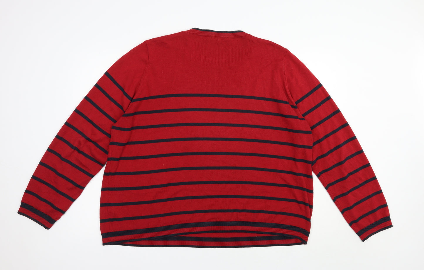 Marks and Spencer Womens Red Crew Neck Striped Acrylic Pullover Jumper Size 24   - Bow