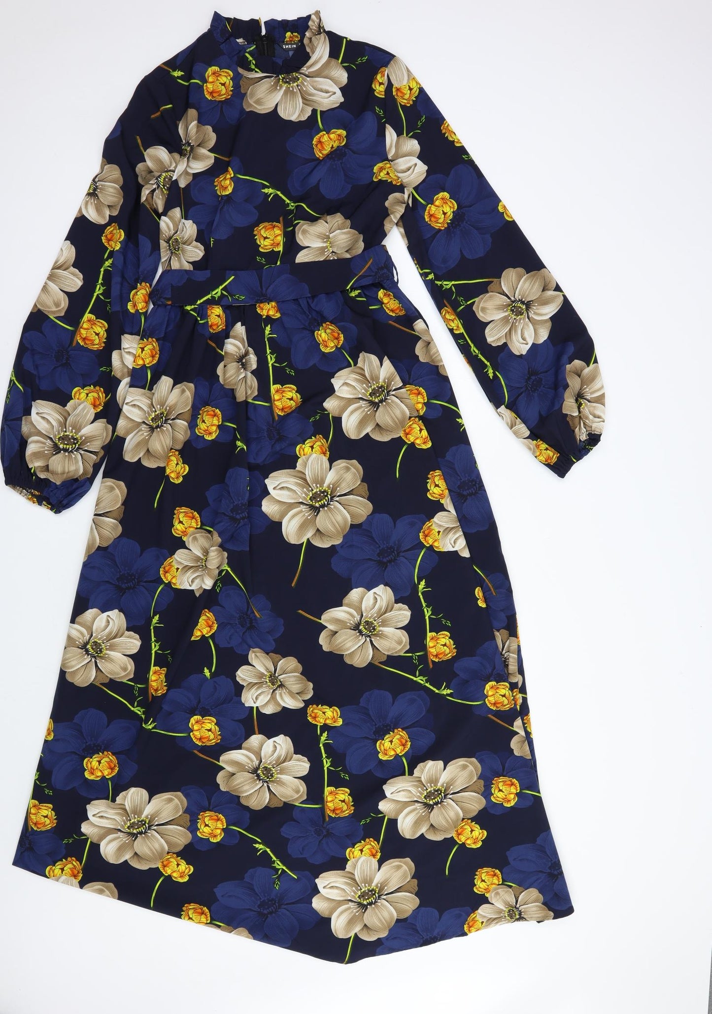 SheIn Womens Blue Floral Polyester Maxi  Size S  Mock Neck Zip