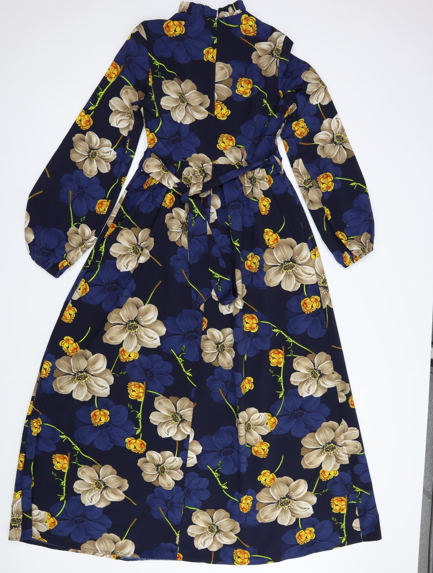 SheIn Womens Blue Floral Polyester Maxi  Size S  Mock Neck Zip