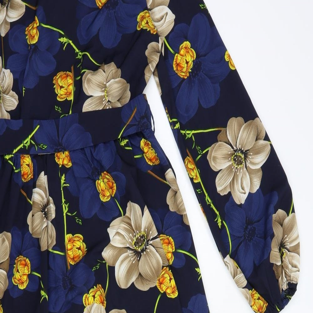 SheIn Womens Blue Floral Polyester Maxi  Size S  Mock Neck Zip