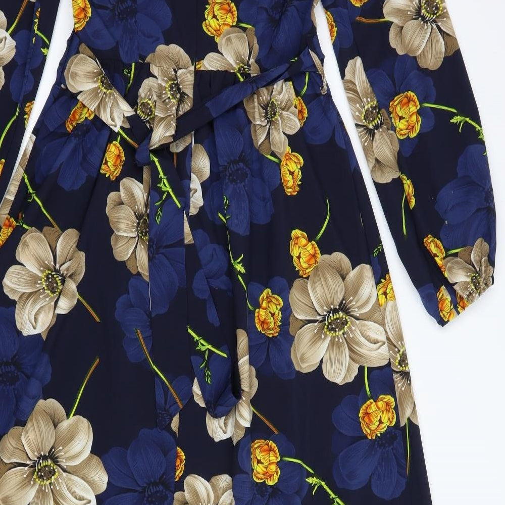 SheIn Womens Blue Floral Polyester Maxi  Size S  Mock Neck Zip