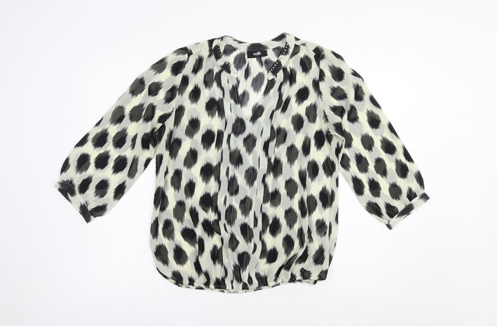 Wallis Womens Ivory Animal Print Polyester Basic Blouse Size S V-Neck