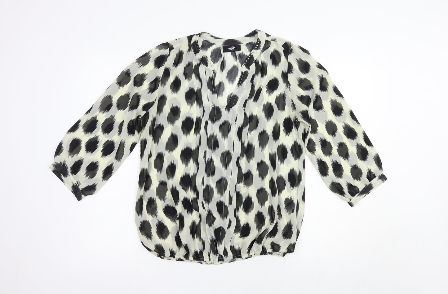 Wallis Womens Ivory Animal Print Polyester Basic Blouse Size S V-Neck