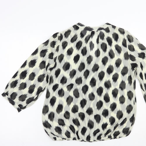 Wallis Womens Ivory Animal Print Polyester Basic Blouse Size S V-Neck