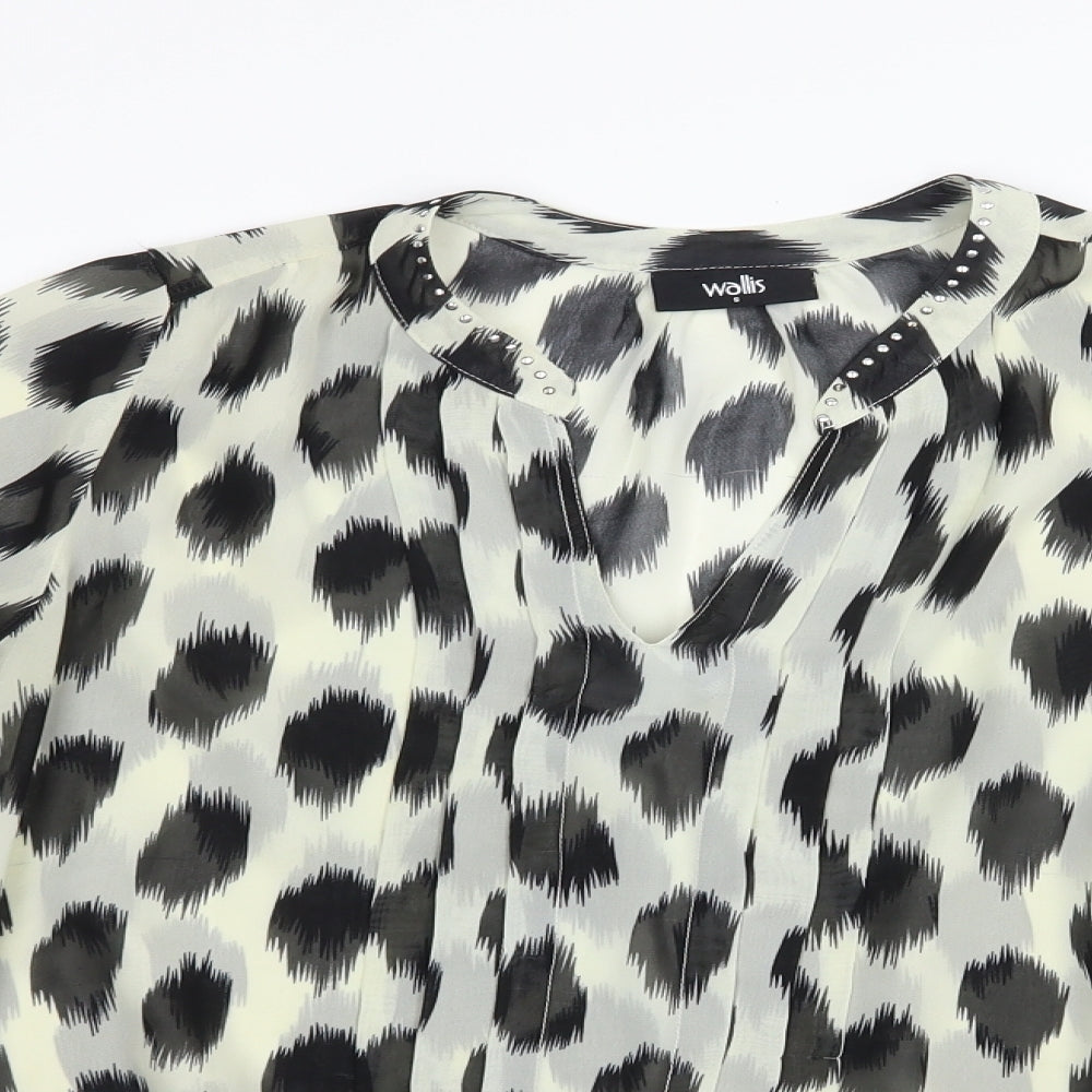 Wallis Womens Ivory Animal Print Polyester Basic Blouse Size S V-Neck