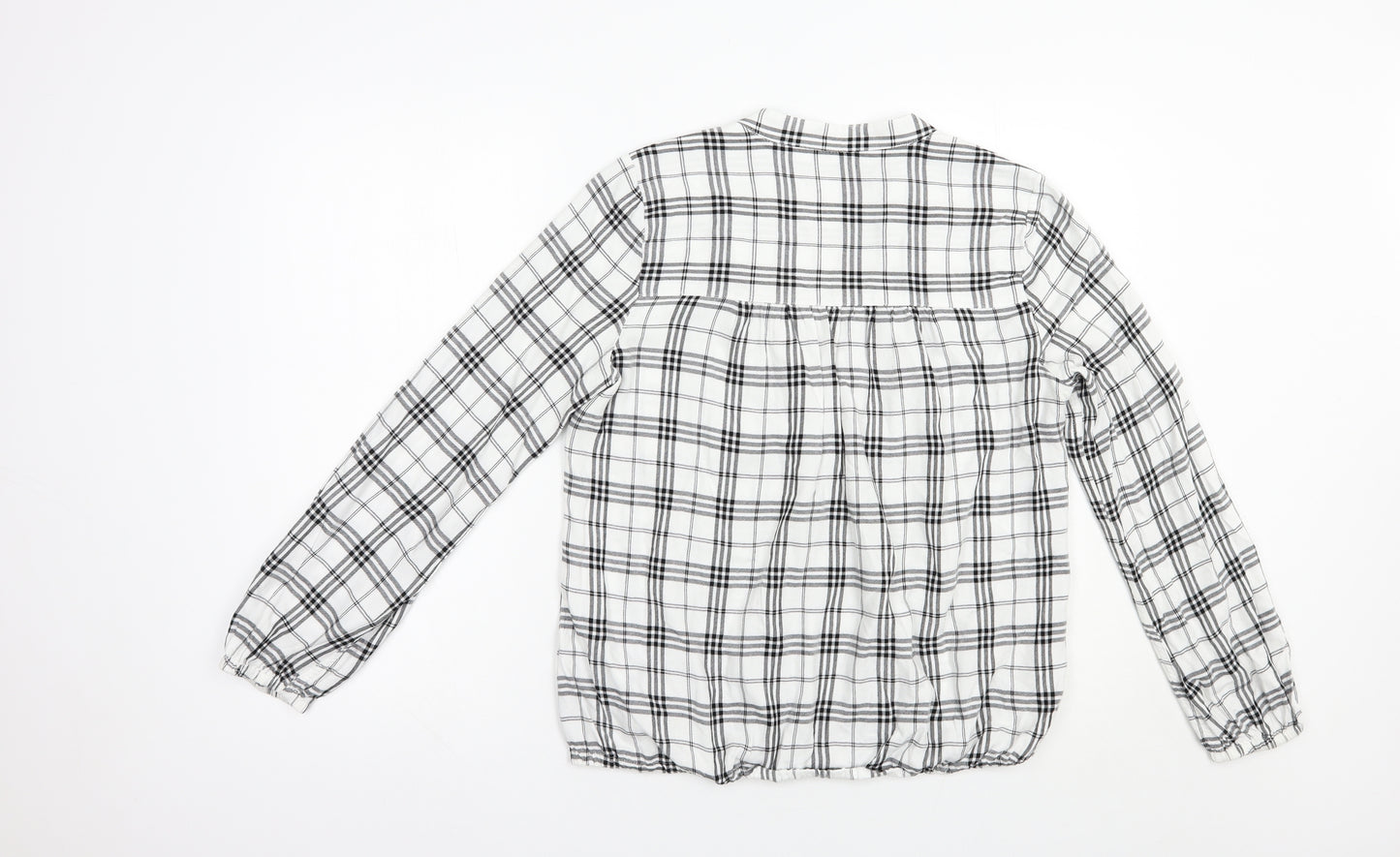 Marks and Spencer Womens White Plaid Viscose Basic Blouse Size 8 V-Neck