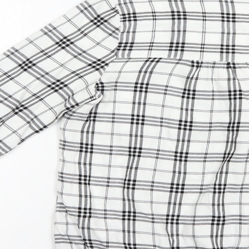 Marks and Spencer Womens White Plaid Viscose Basic Blouse Size 8 V-Neck