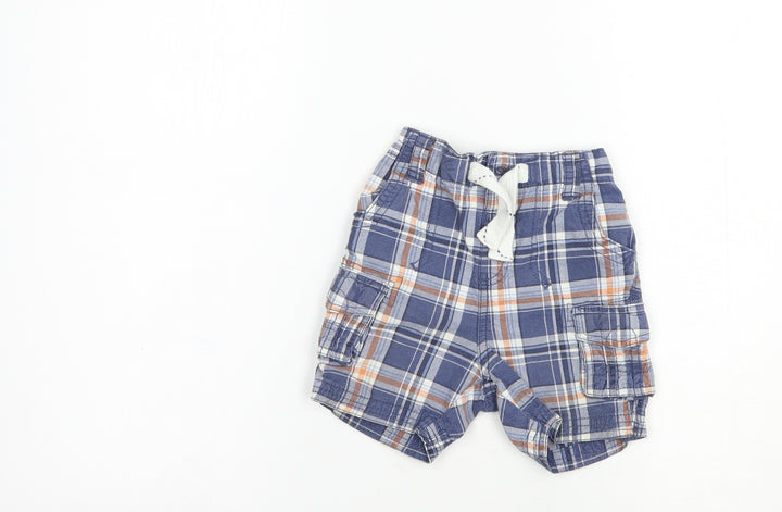 George Boys Blue Plaid Cotton Cargo Shorts Size 2 Years Regular Drawstring