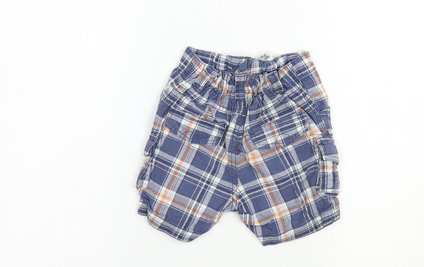 George Boys Blue Plaid Cotton Cargo Shorts Size 2 Years  Regular Drawstring