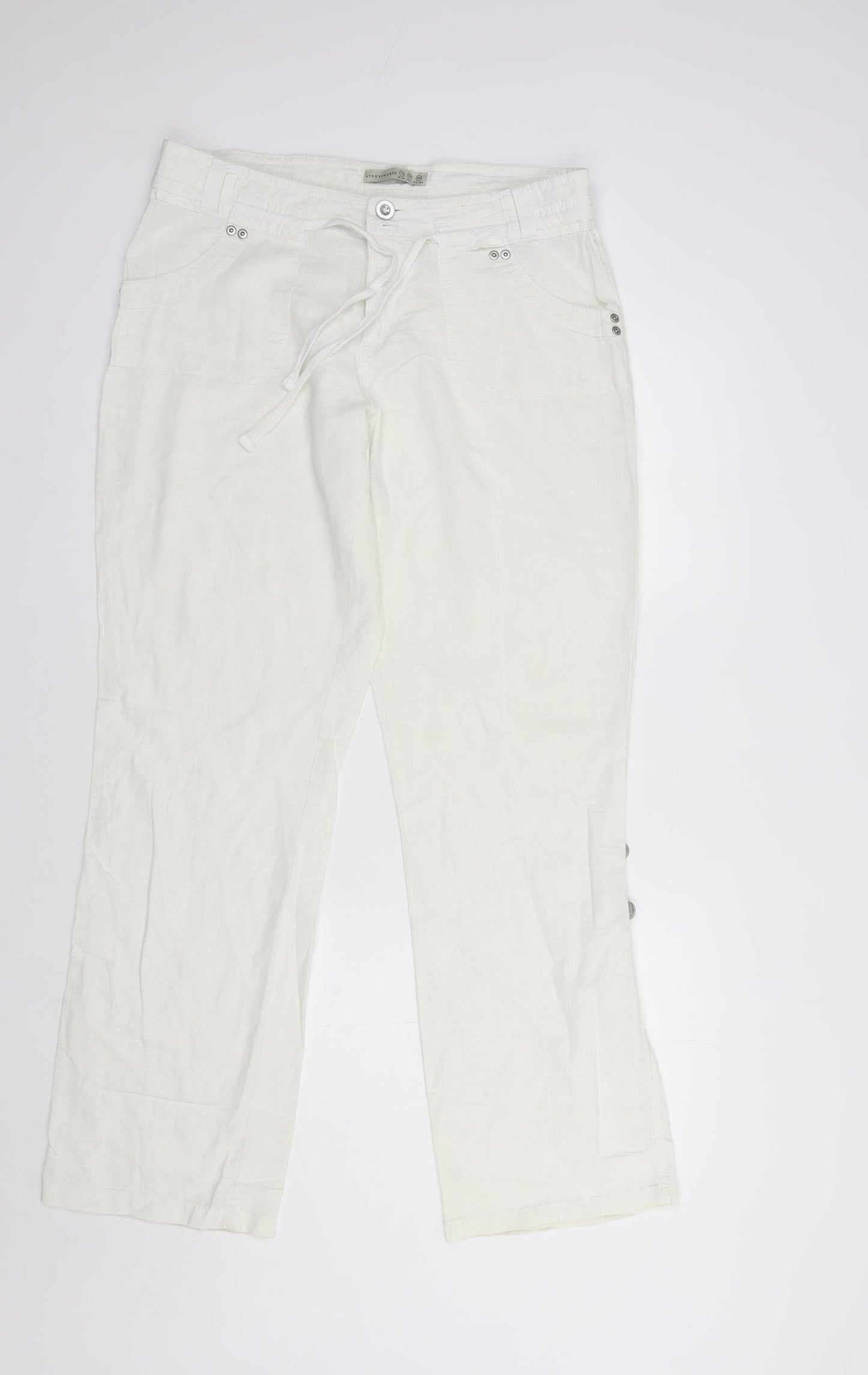 Primark Womens White  Viscose Trousers  Size 10 L32 in Regular Button
