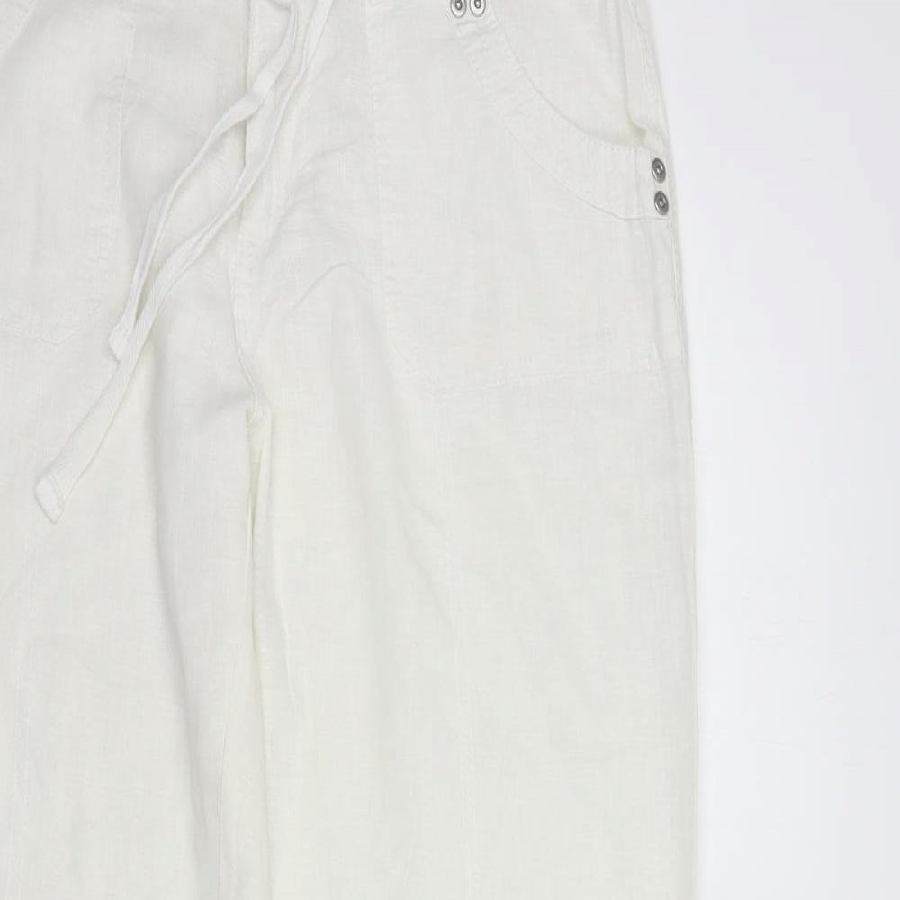 Primark Womens White  Viscose Trousers  Size 10 L32 in Regular Button