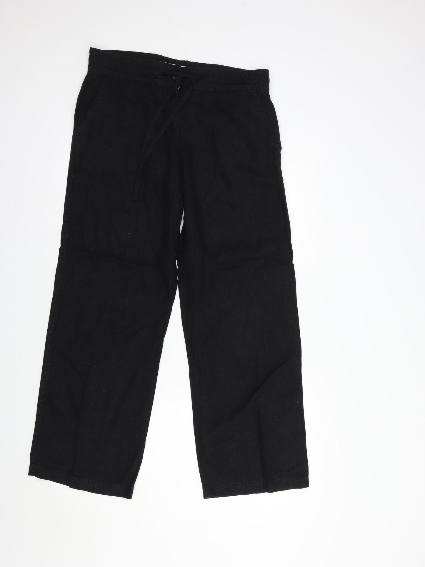 NEXT Womens Black  Linen Trousers  Size 10 L29 in Regular Button