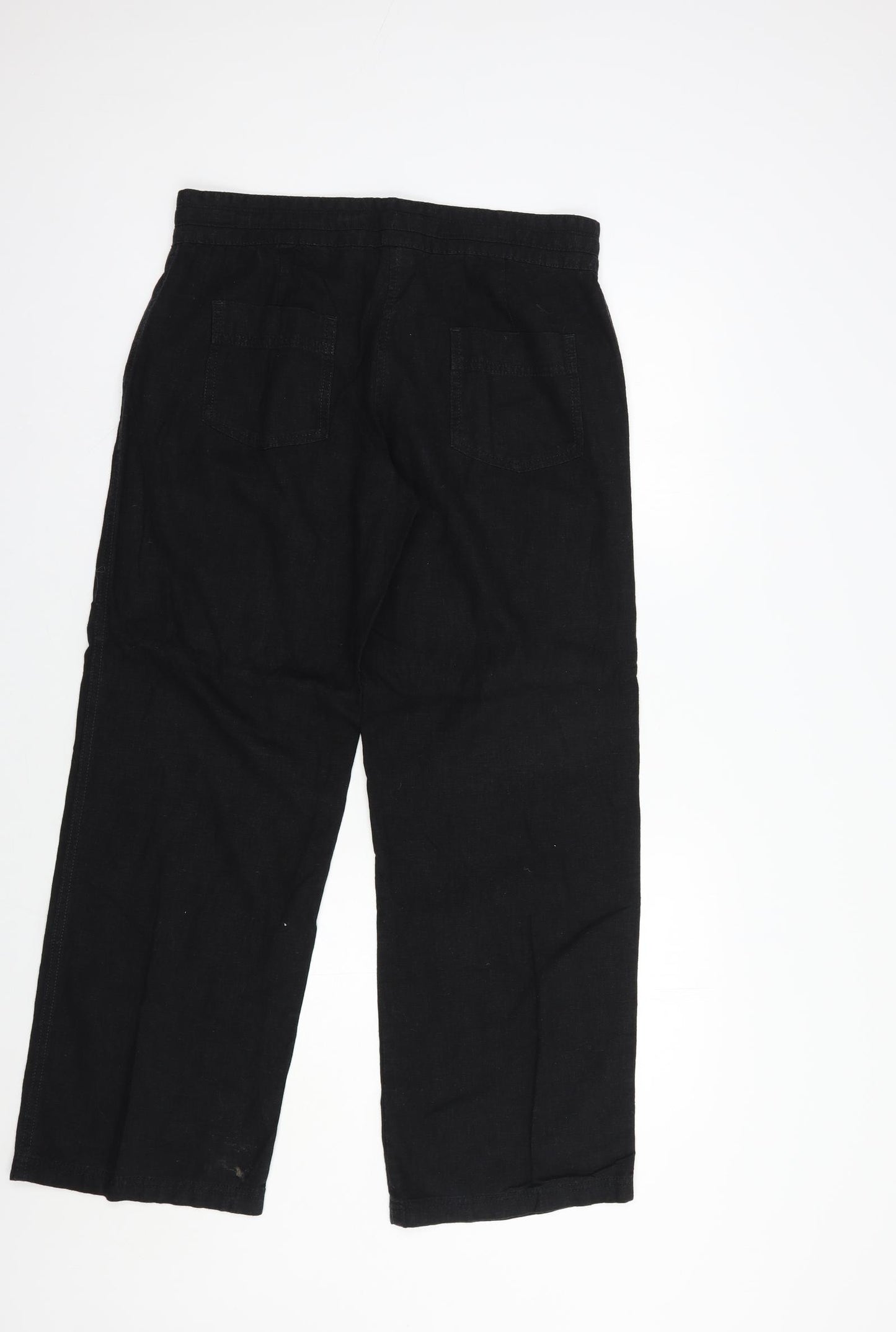 NEXT Womens Black  Linen Trousers  Size 10 L29 in Regular Button