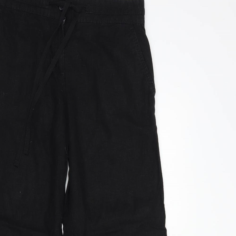 NEXT Womens Black  Linen Trousers  Size 10 L29 in Regular Button
