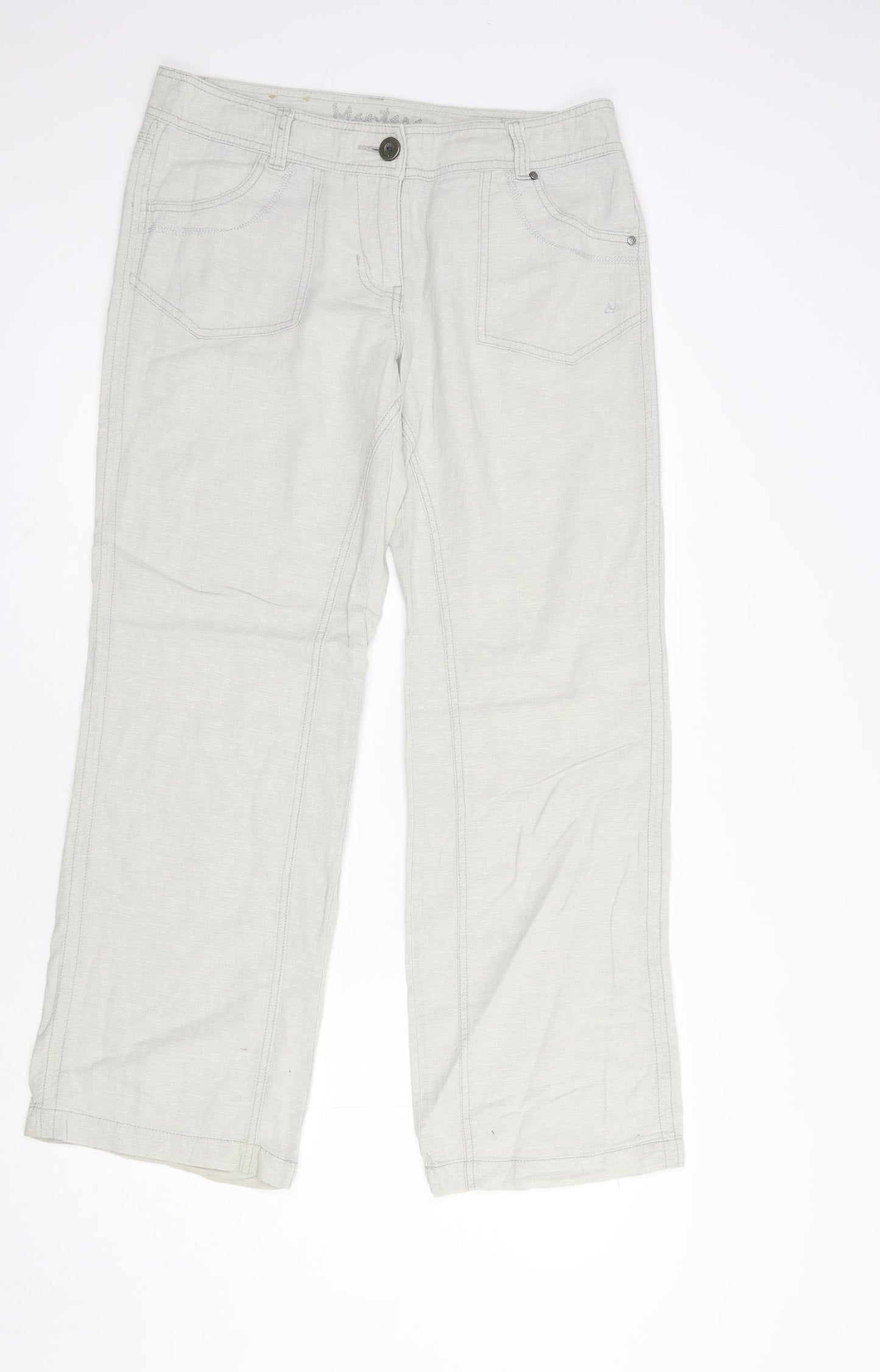 Mantaray Womens Grey  Linen Trousers  Size 12 L30 in Regular Button