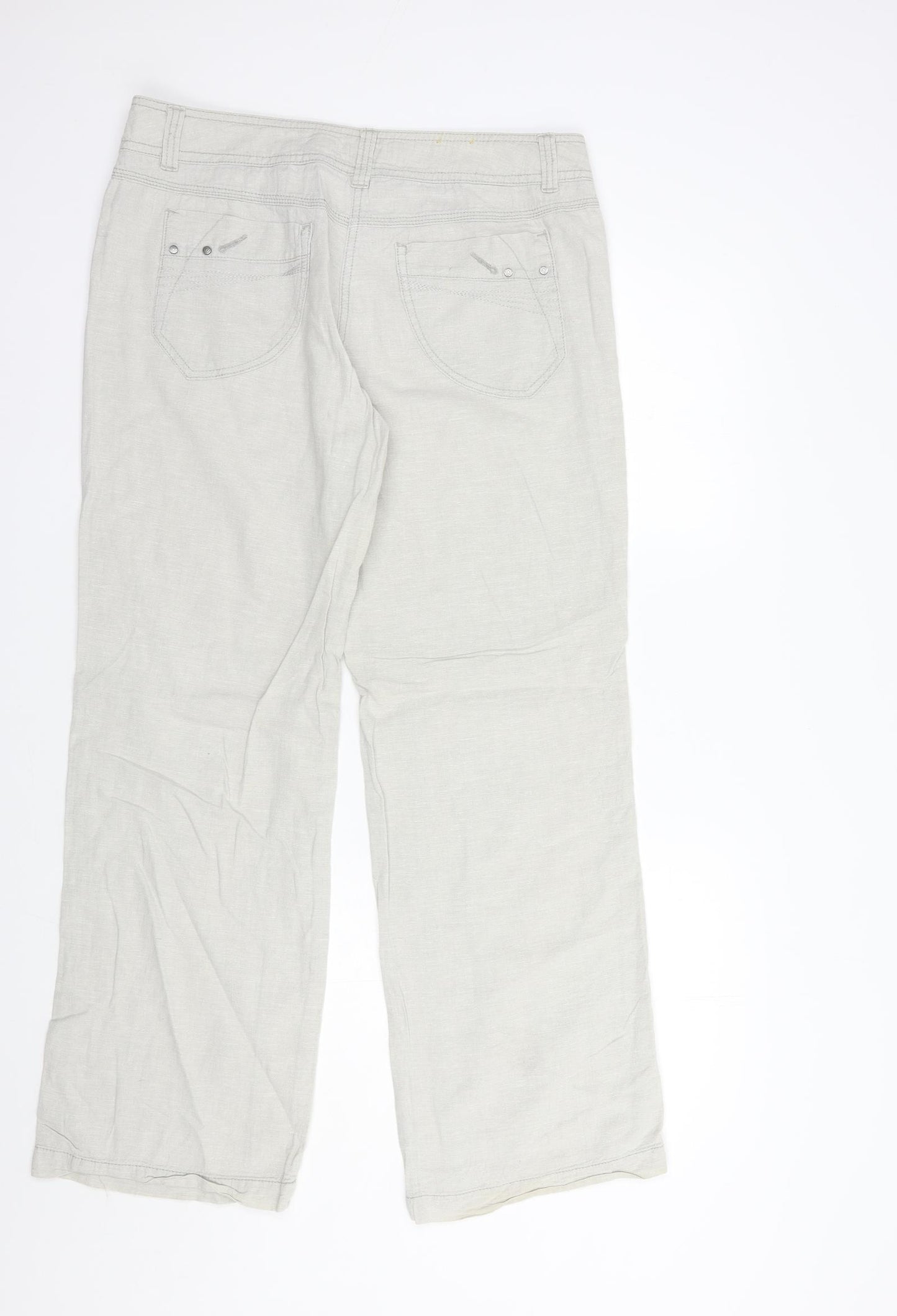 Mantaray Womens Grey  Linen Trousers  Size 12 L30 in Regular Button