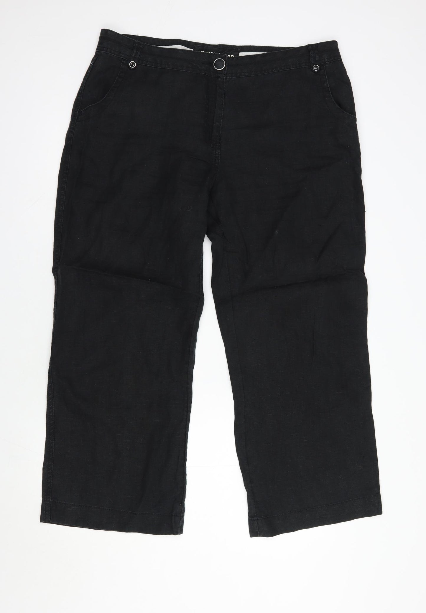 George Womens Black  Linen Trousers  Size 16 L28 in Regular Button