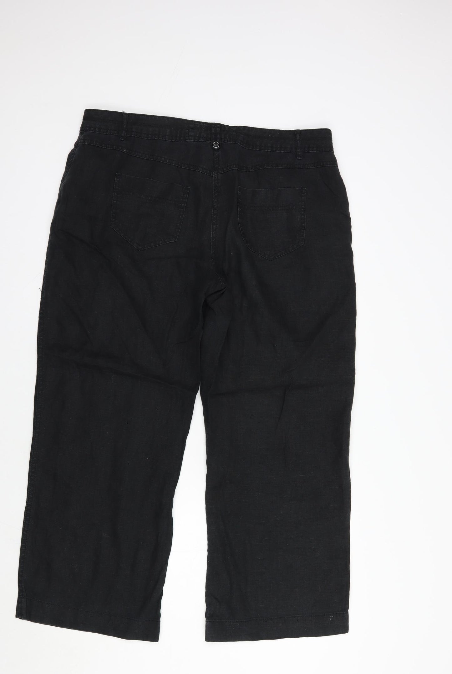 George Womens Black  Linen Trousers  Size 16 L28 in Regular Button