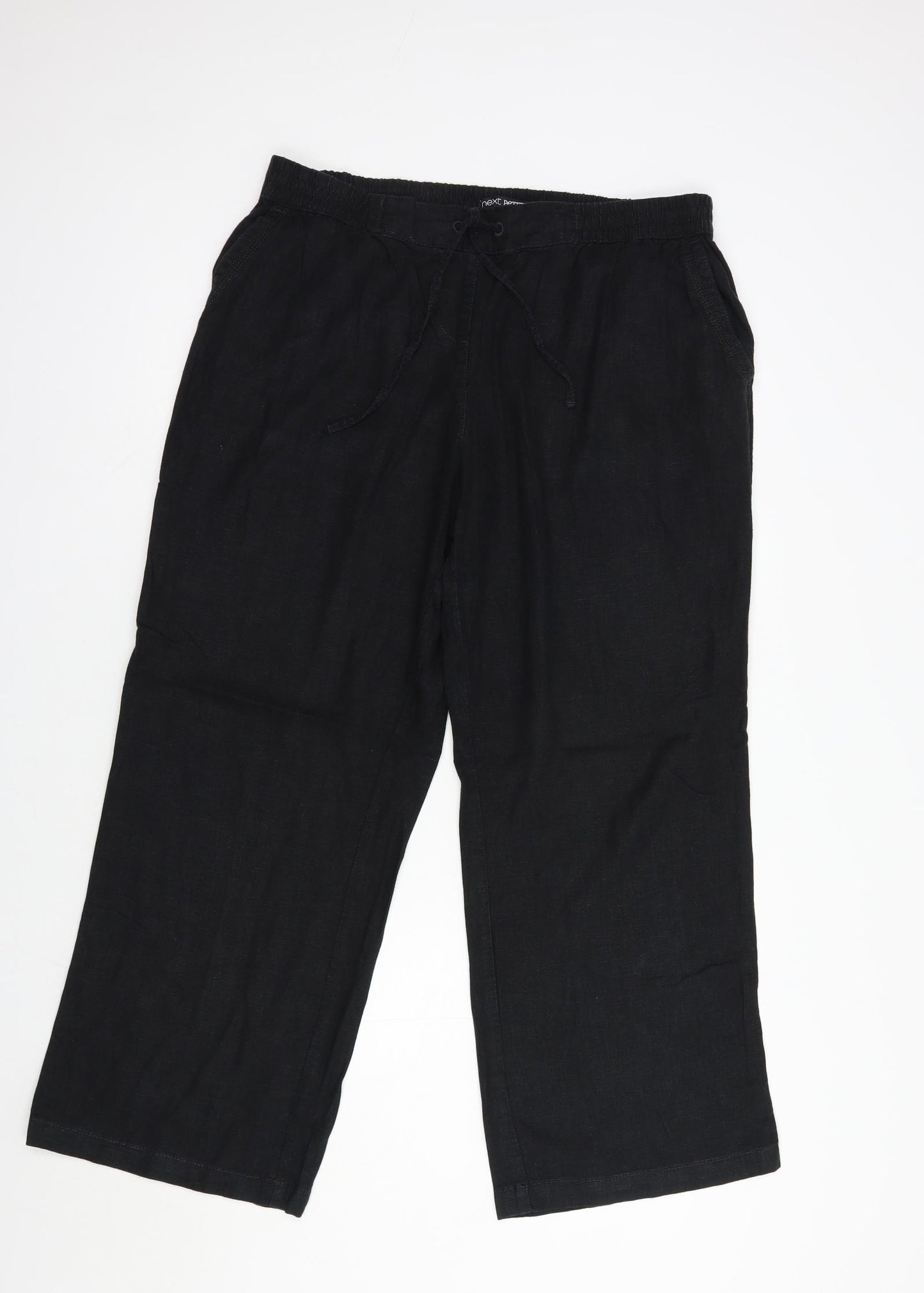 NEXT Womens Black  Linen Trousers  Size 16 L28 in Regular Drawstring