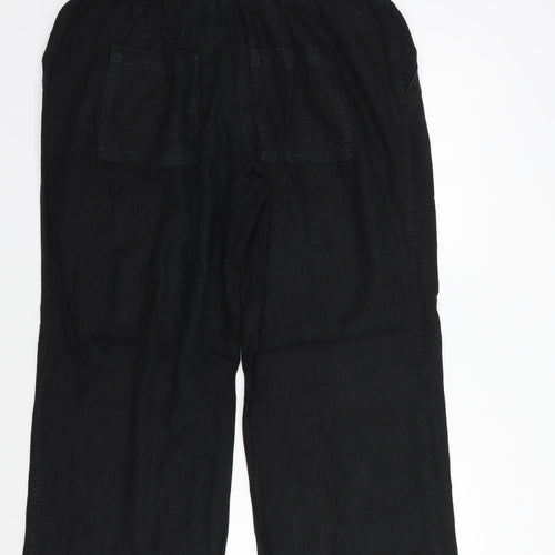 NEXT Womens Black  Linen Trousers  Size 16 L28 in Regular Drawstring