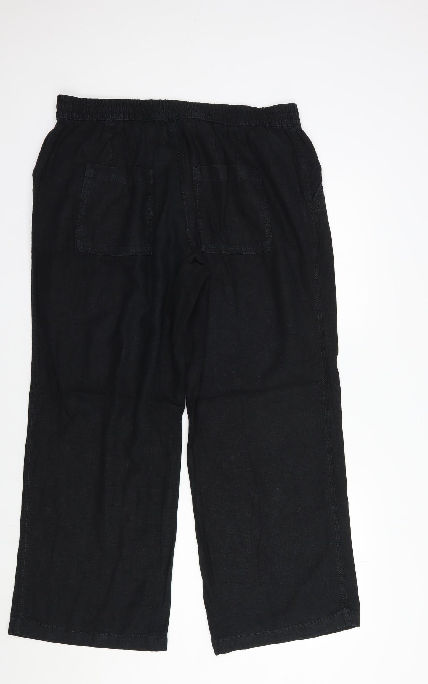 NEXT Womens Black  Linen Trousers  Size 16 L28 in Regular Drawstring