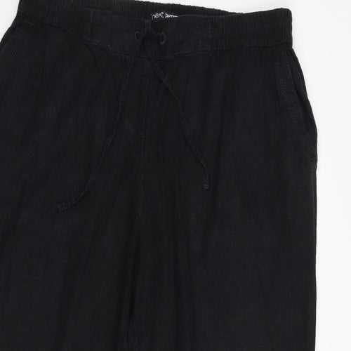 NEXT Womens Black  Linen Trousers  Size 16 L28 in Regular Drawstring