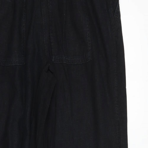 NEXT Womens Black  Linen Trousers  Size 16 L28 in Regular Drawstring