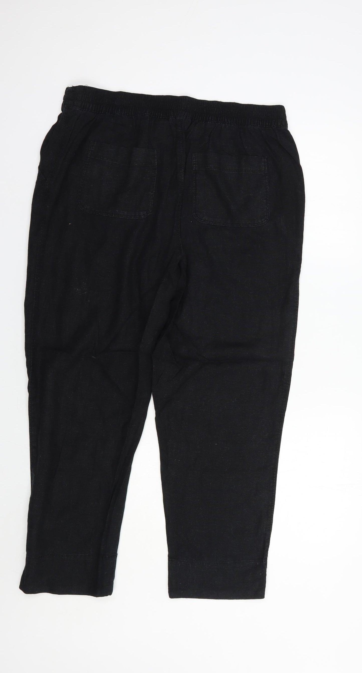 Peacocks Womens Black  Linen Trousers  Size 14 L27 in Regular Drawstring