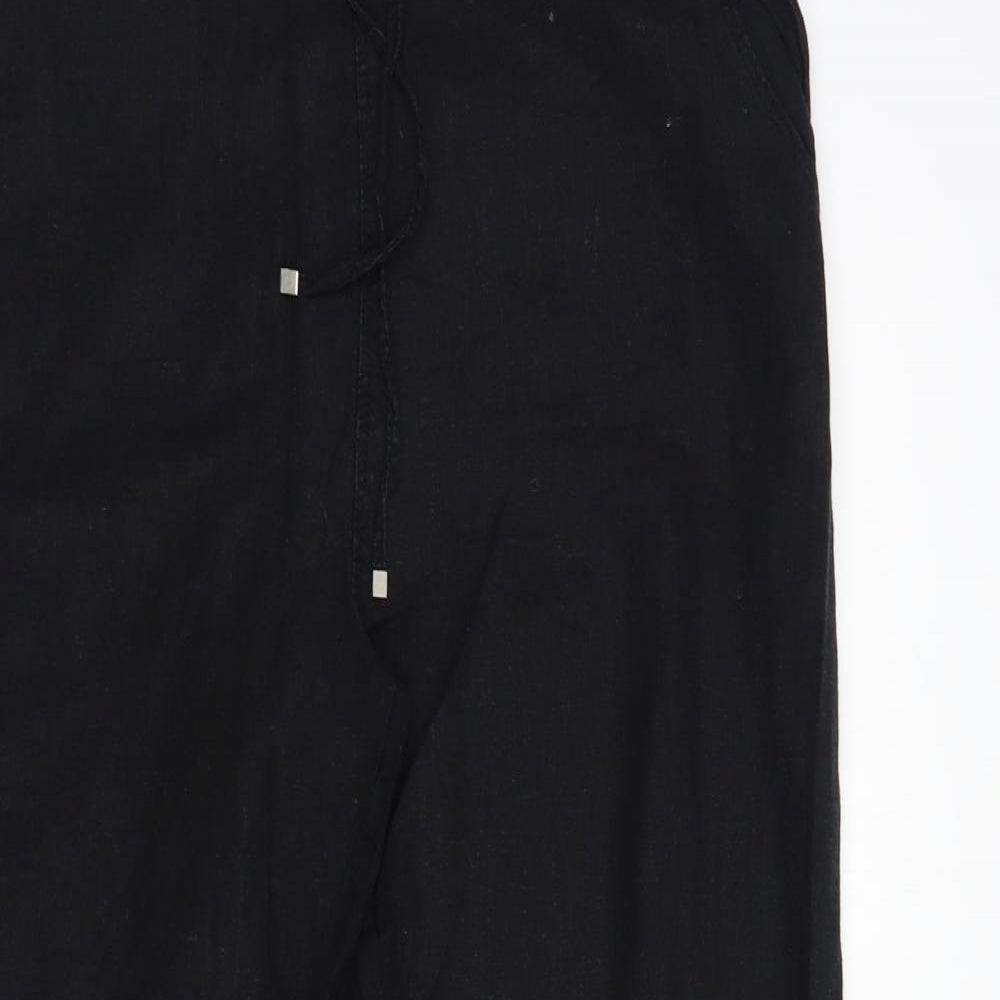 Peacocks Womens Black  Linen Trousers  Size 14 L27 in Regular Drawstring