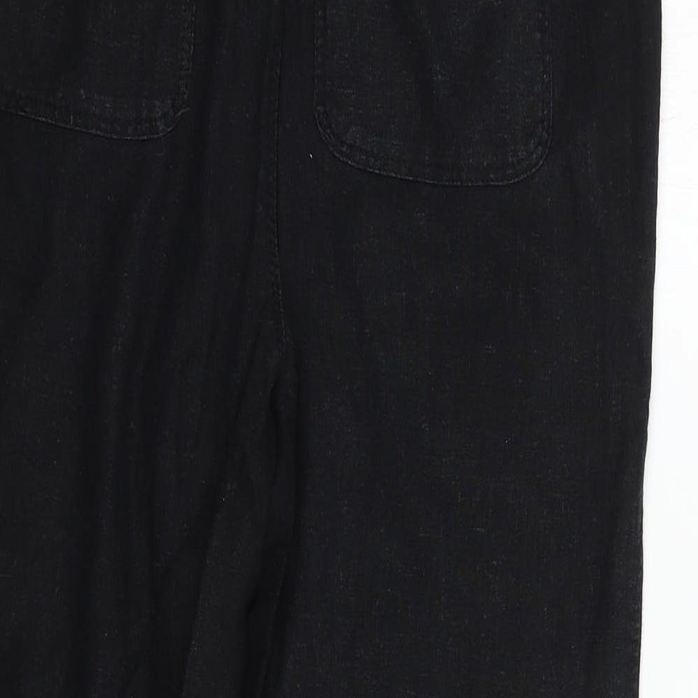 Peacocks Womens Black  Linen Trousers  Size 14 L27 in Regular Drawstring