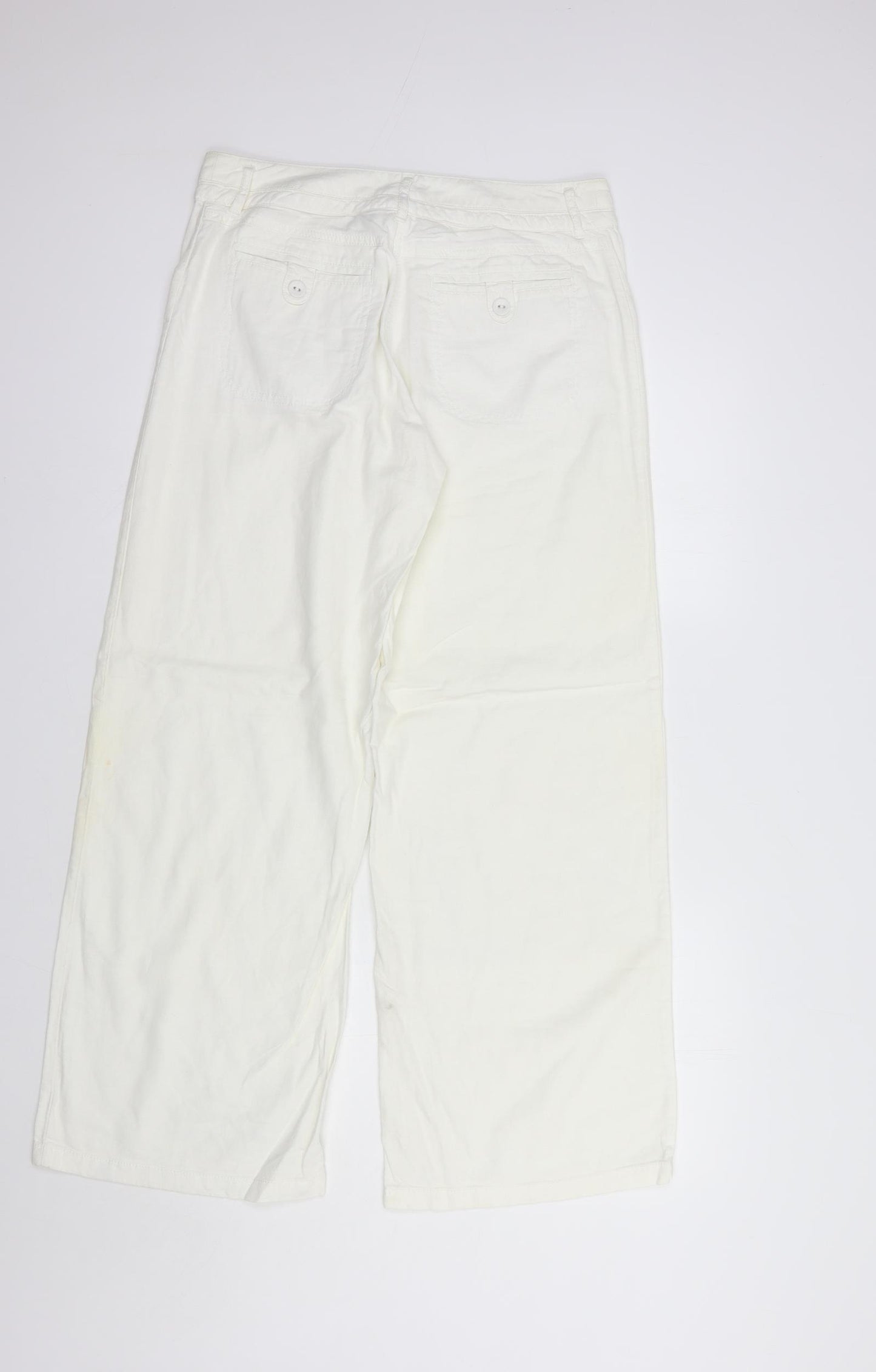 NEXT Womens White  Linen Trousers  Size 10 L30 in Regular Button