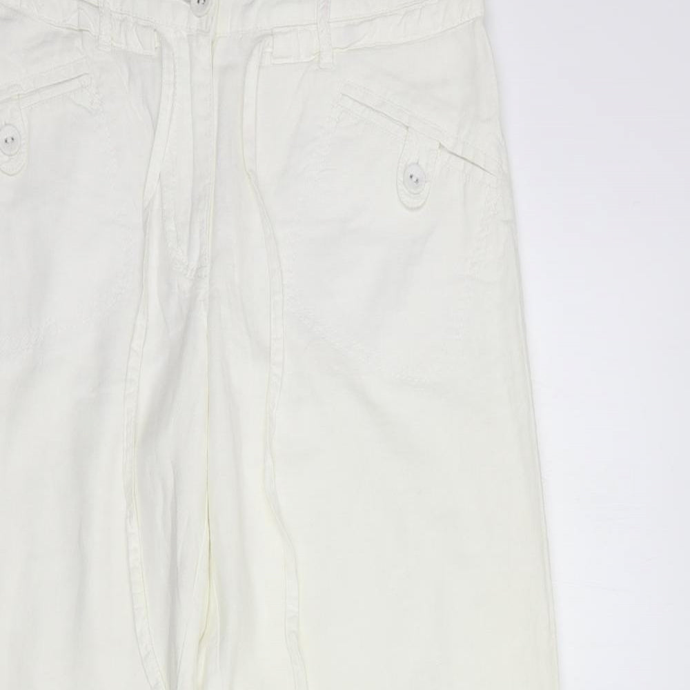 NEXT Womens White  Linen Trousers  Size 10 L30 in Regular Button